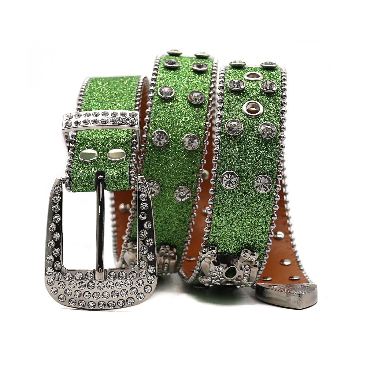 Rhinestone Skull Belt Men's and women's hand-inlaid rhinestone Flash Hip Hop Punk Fashion Belt (Small flash strap)