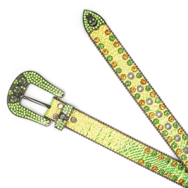Rhinestone belt studded skull needle buckle snakeskin print handmade street hip-hop personality belt