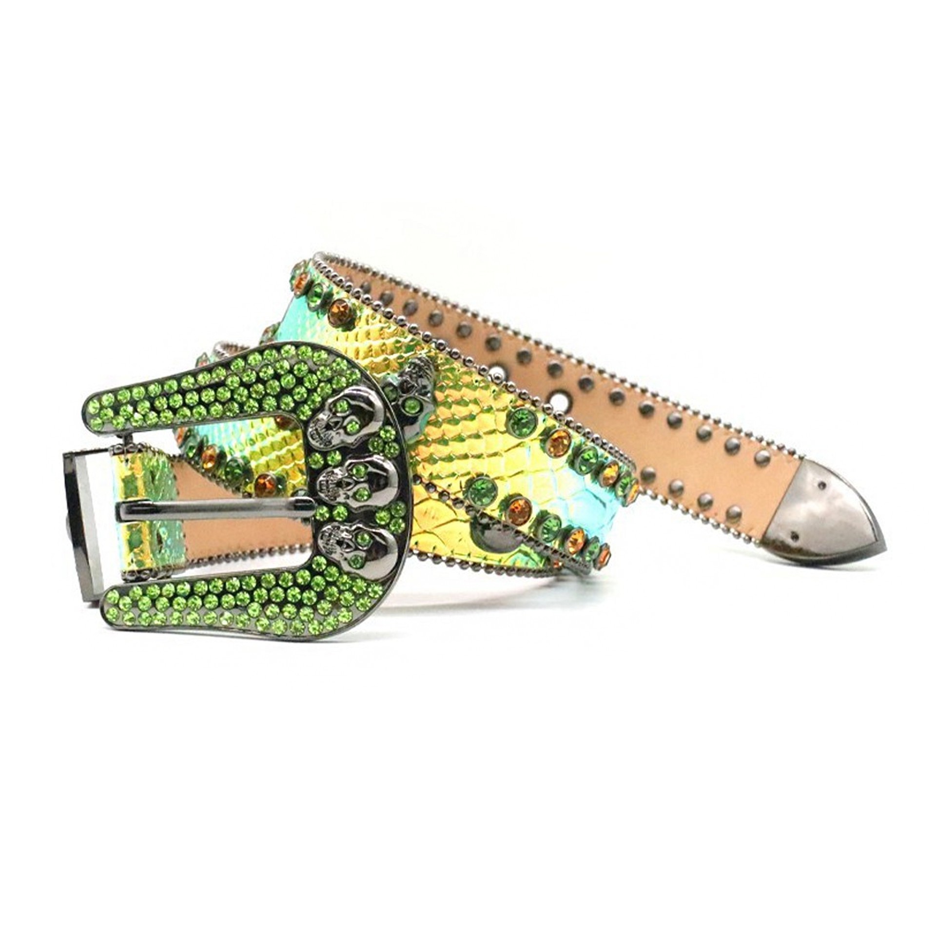 Rhinestone belt studded skull needle buckle snakeskin print handmade street hip-hop personality belt