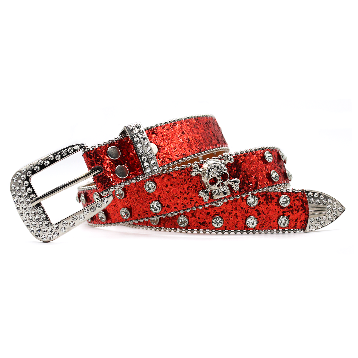 Rhinestone Skull Belt Men's and women's hand-inlaid rhinestone Flash Hip Hop Punk Fashion Belt (Big Flash Strap)
