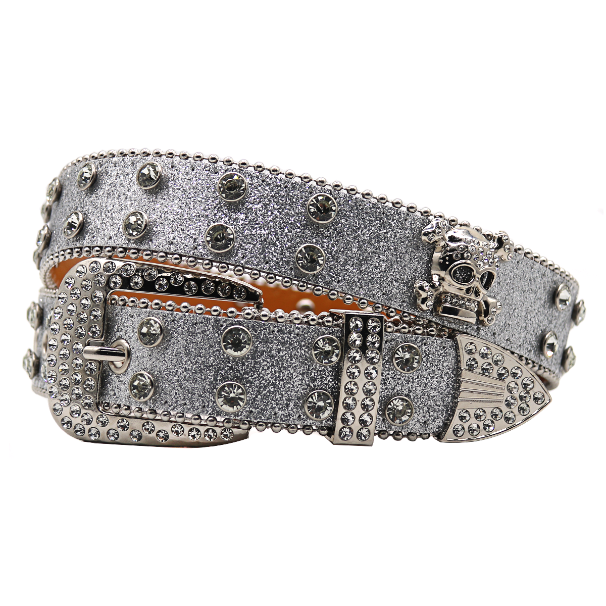 Rhinestone Skull Belt Men's and women's hand-inlaid rhinestone Flash Hip Hop Punk Fashion Belt (Small flash strap)