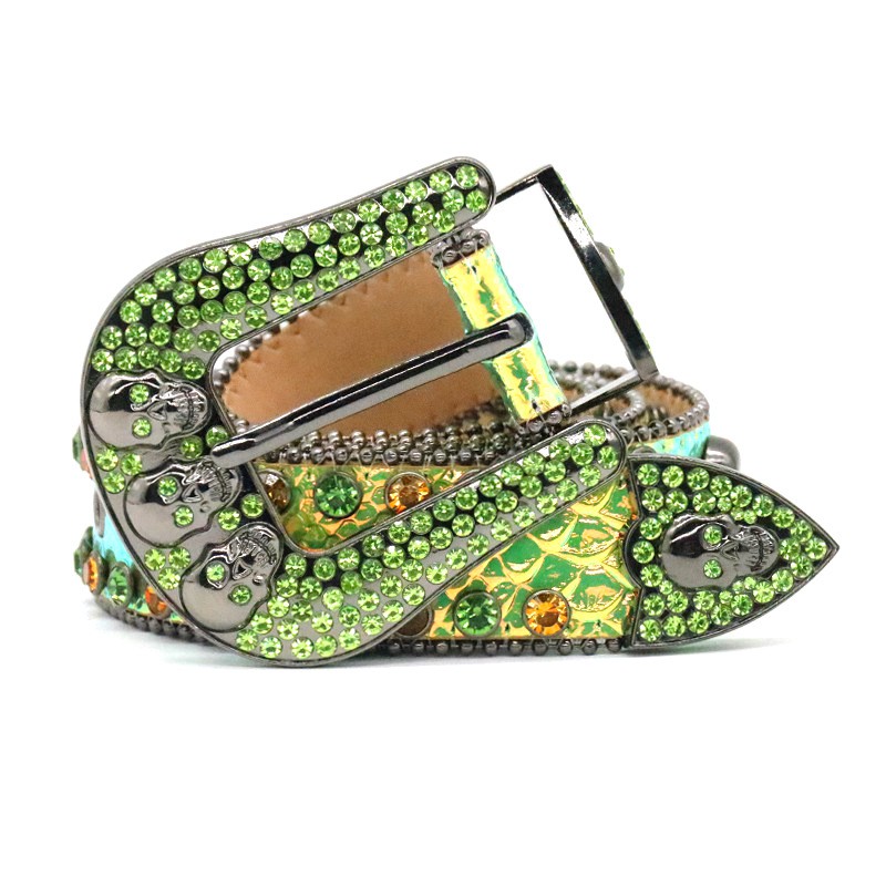 Rhinestone belt studded skull needle buckle snakeskin print handmade street hip-hop personality belt