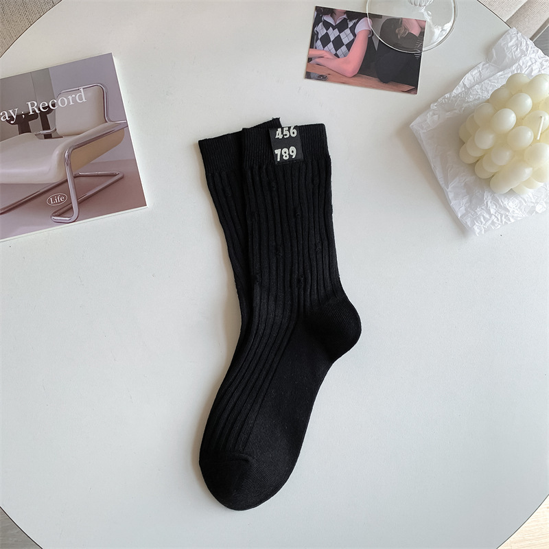 Solid Color Cotton Crew Slouch Embroidery Women Cute Ladies Socks Hosiery