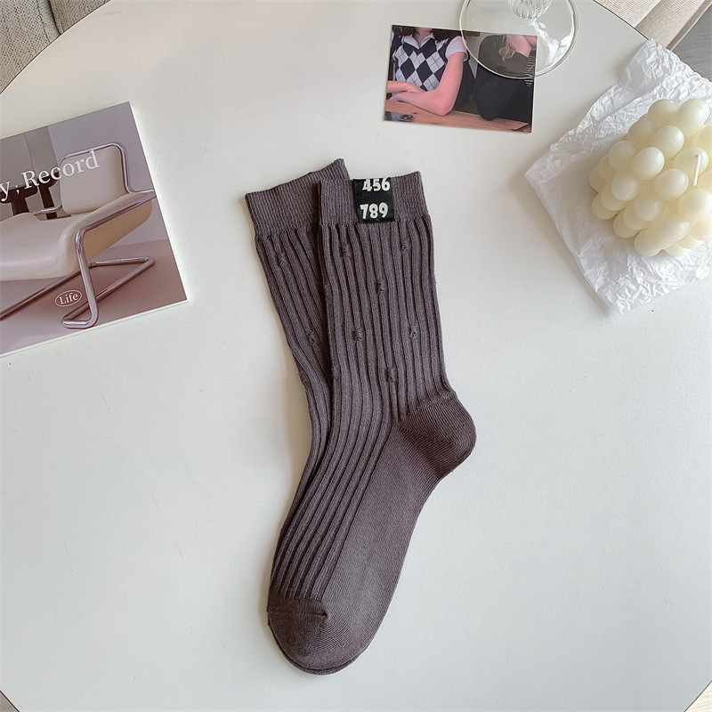 Solid Color Cotton Crew Slouch Embroidery Women Cute Ladies Socks Hosiery