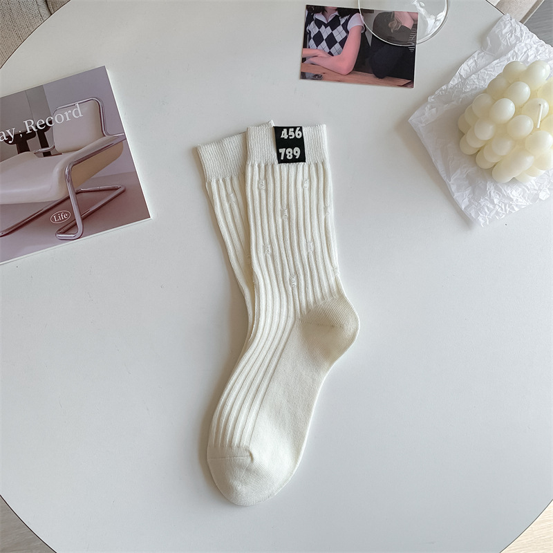 Solid Color Cotton Crew Slouch Embroidery Women Cute Ladies Socks Hosiery