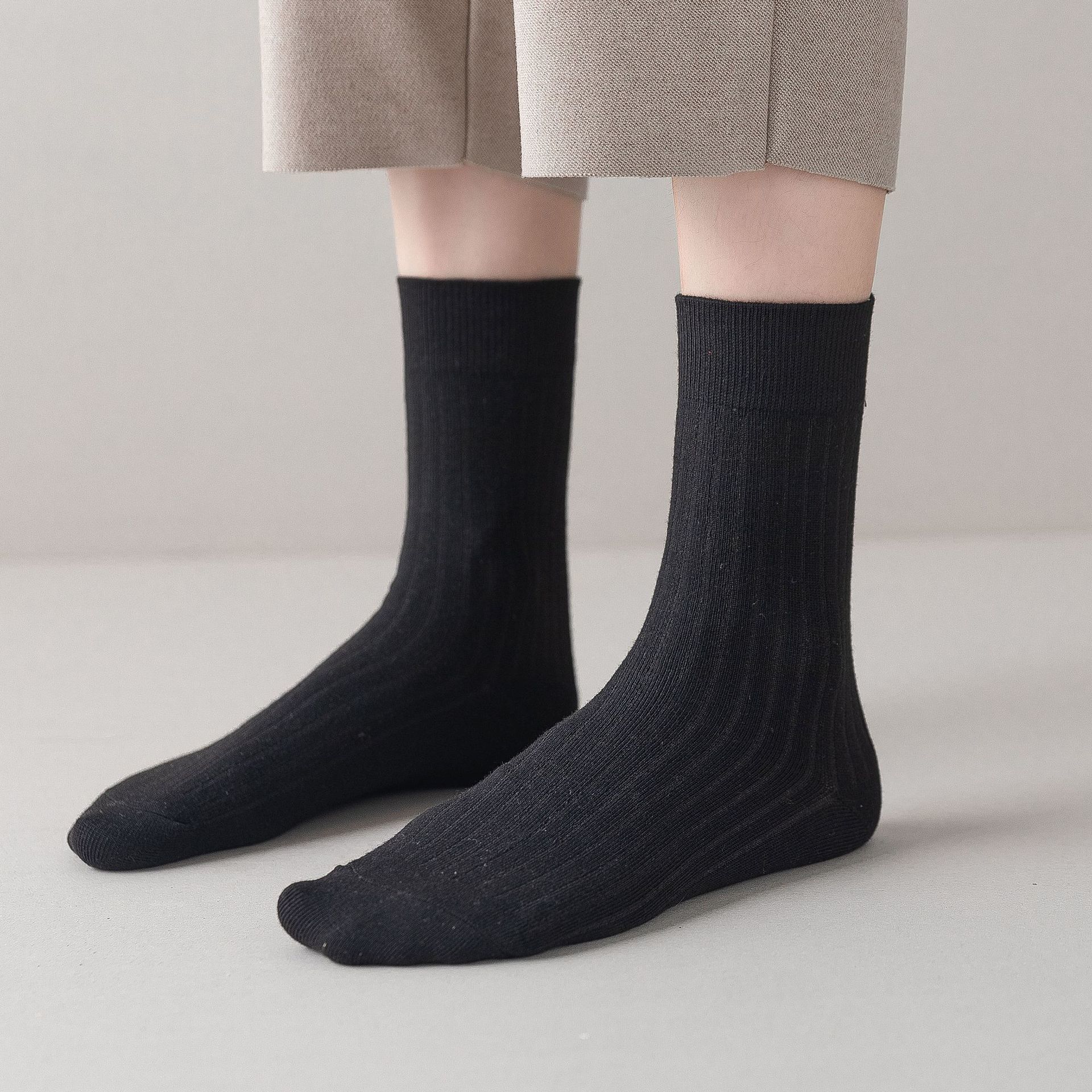 Autumn and Winter Solid Color Mid Tube Cotton Breathable Sweat Absorbing Women's  Hosiery Plain Socks