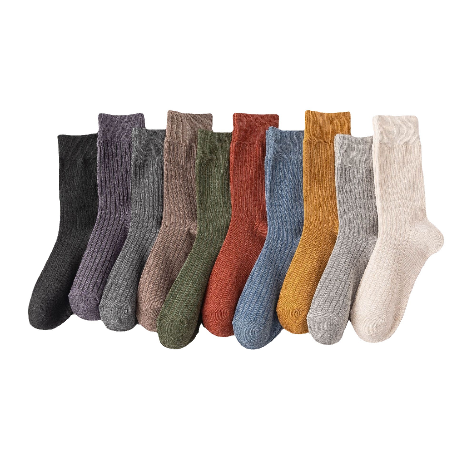 Autumn and Winter Solid Color Mid Tube Cotton Breathable Sweat Absorbing Women's  Hosiery Plain Socks