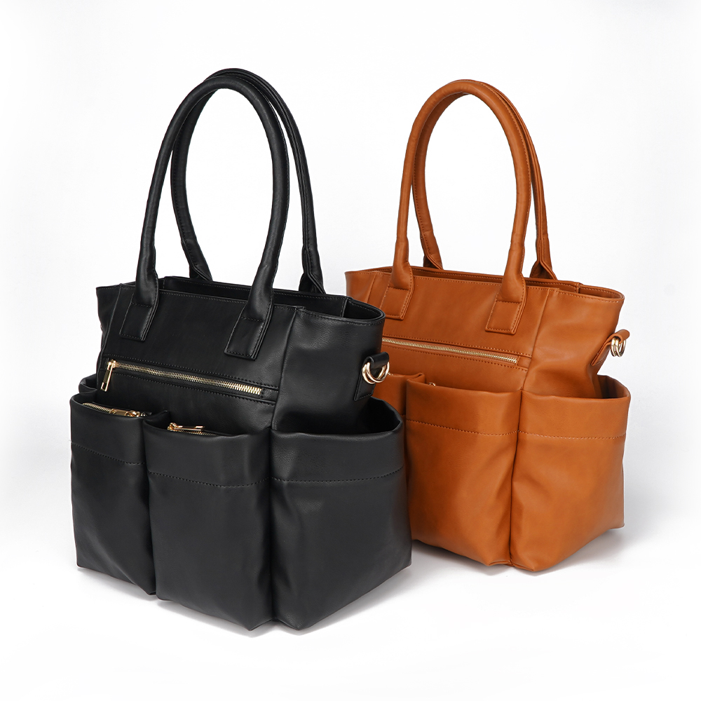 Waterproof black and brown diaper bag Multifunctional Mom diaper bag baby bag strap