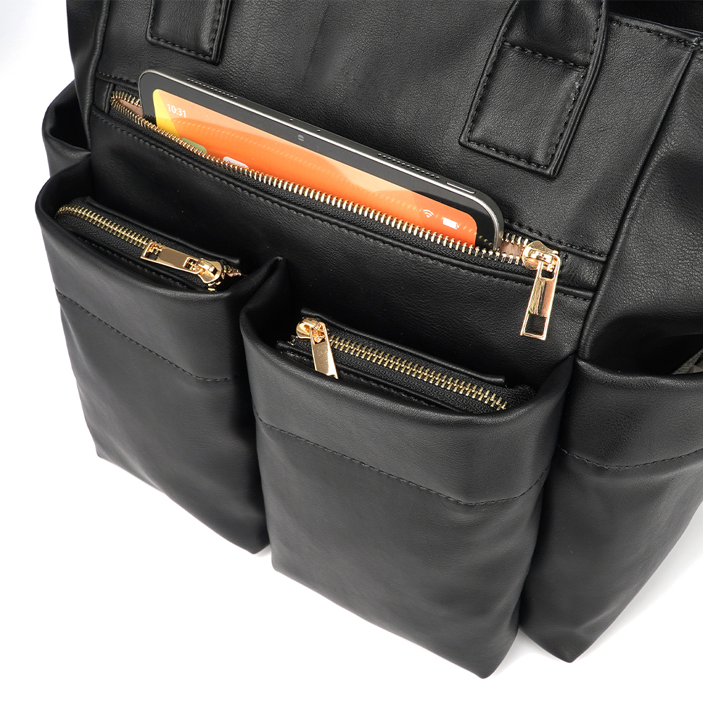 Waterproof black and brown diaper bag Multifunctional Mom diaper bag baby bag strap