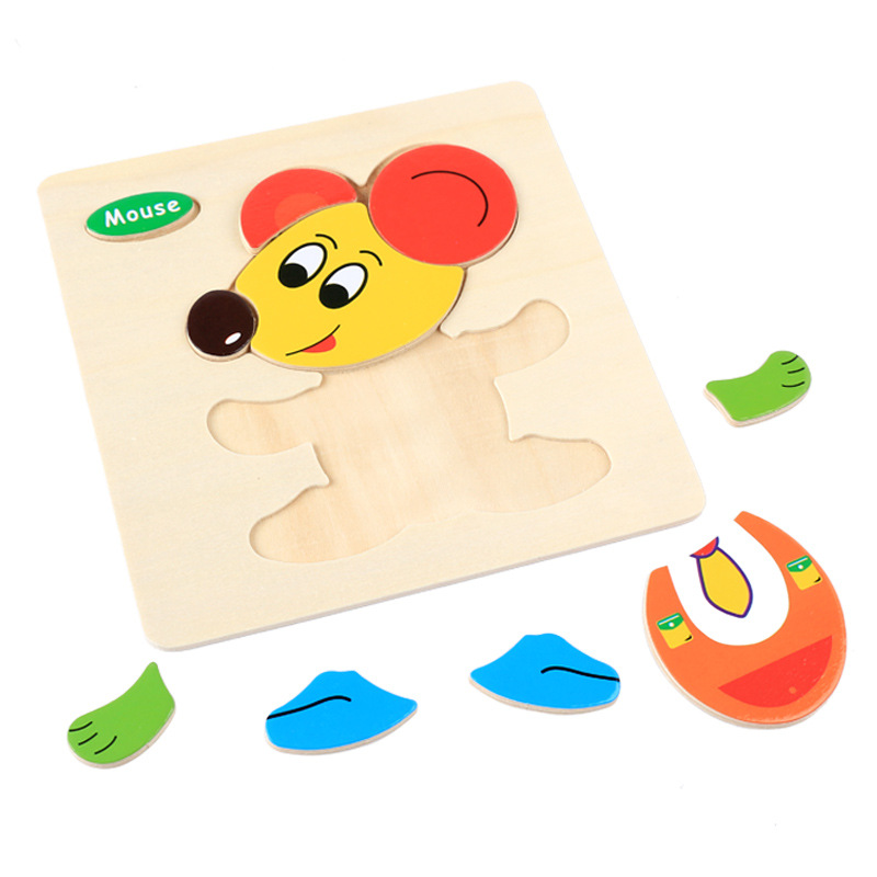 Baby toy wooden 3d jigsaw cartoon animal Puzzle Brain Teaser children's tangram shape 3 random