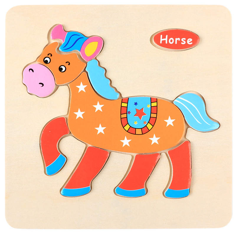 Baby toy wooden 3d jigsaw cartoon animal Puzzle Brain Teaser children's tangram shape 3 random