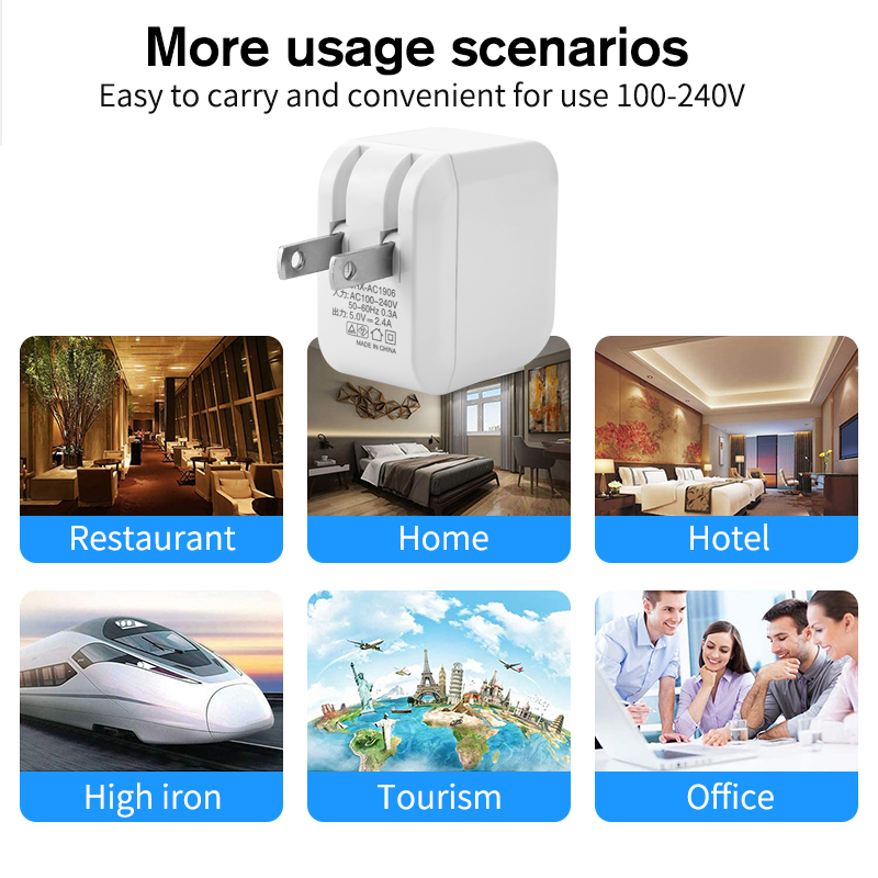 Portable 5V 2.4A Dual socket port USB Travel Quick Charger adapter for mobile phones and tablets pack of 2