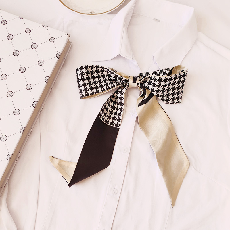 Small Ribbon Twill Silk Scarf Stripe Printing Satin Hair Scadrf for Ladies Silk