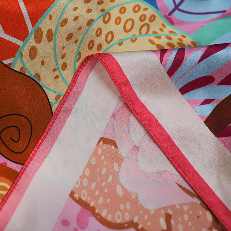 Printed Pure Satin Silk Art Scarf Square Neck Scarves For Lady