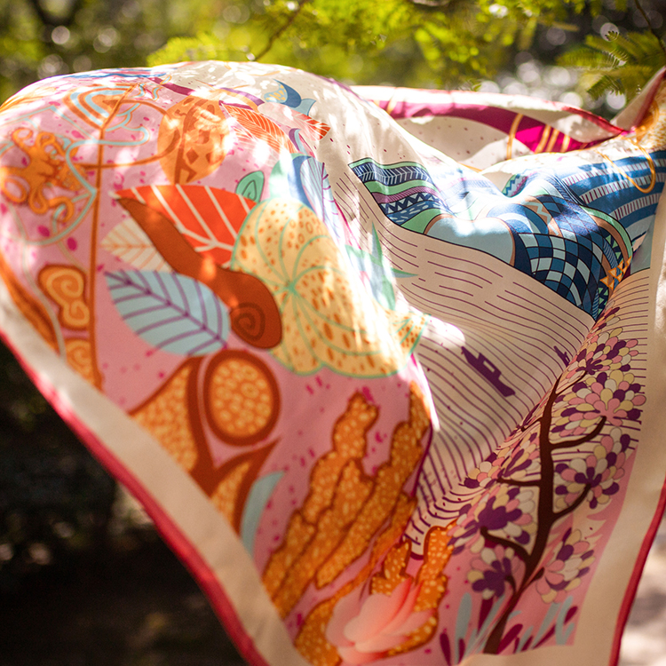 Printed Pure Satin Silk Art Scarf Square Neck Scarves For Lady
