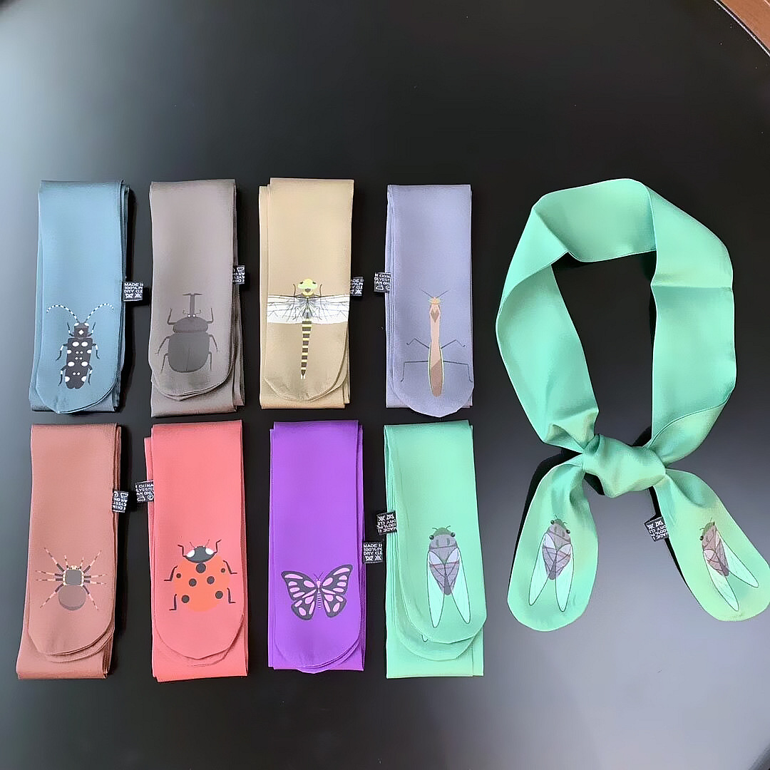 New 90cm*5cm natural insects Printed Small Scarf Women Silk Scarf Headband Long Scarves Bag Accessories Ribbon