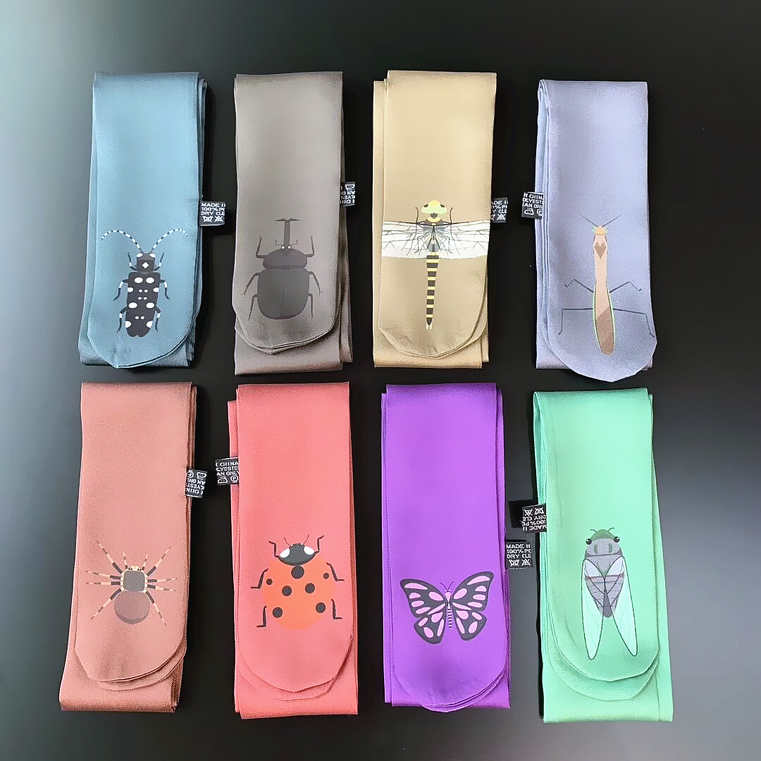 New 90cm*5cm natural insects Printed Small Scarf Women Silk Scarf Headband Long Scarves Bag Accessories Ribbon