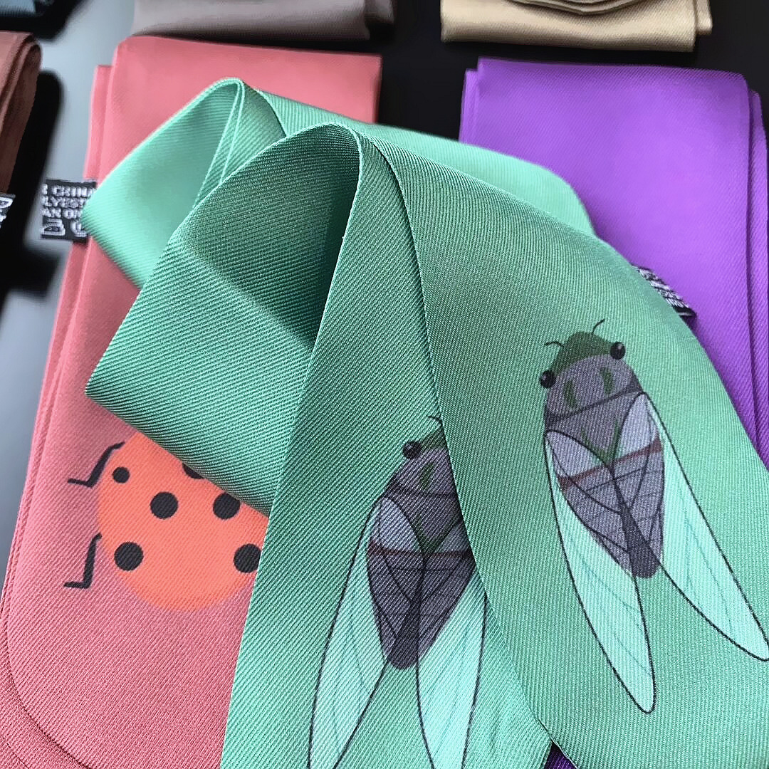 New 90cm*5cm natural insects Printed Small Scarf Women Silk Scarf Headband Long Scarves Bag Accessories Ribbon