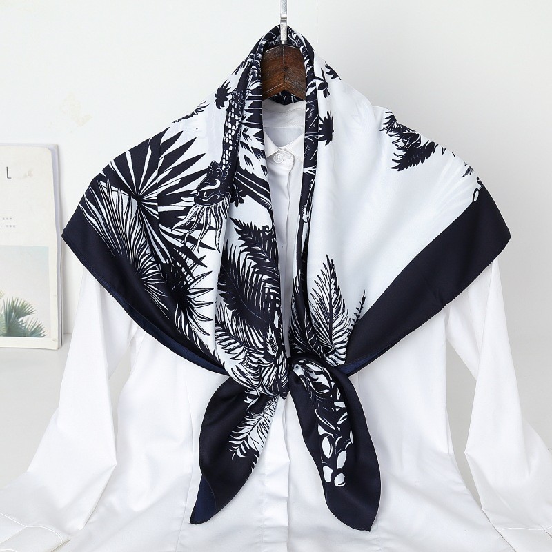 New fashion elegant polyester twill silk over size 90cm big square silk scarf foulards