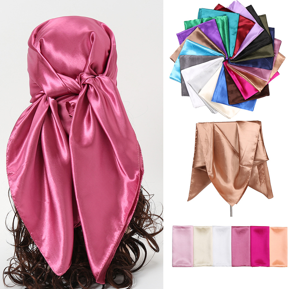 90*90 Large Hijab Solid Color Polyester New Design Islamic Lady Shawl Muslim Woman Plain Silk Hijab Scarf