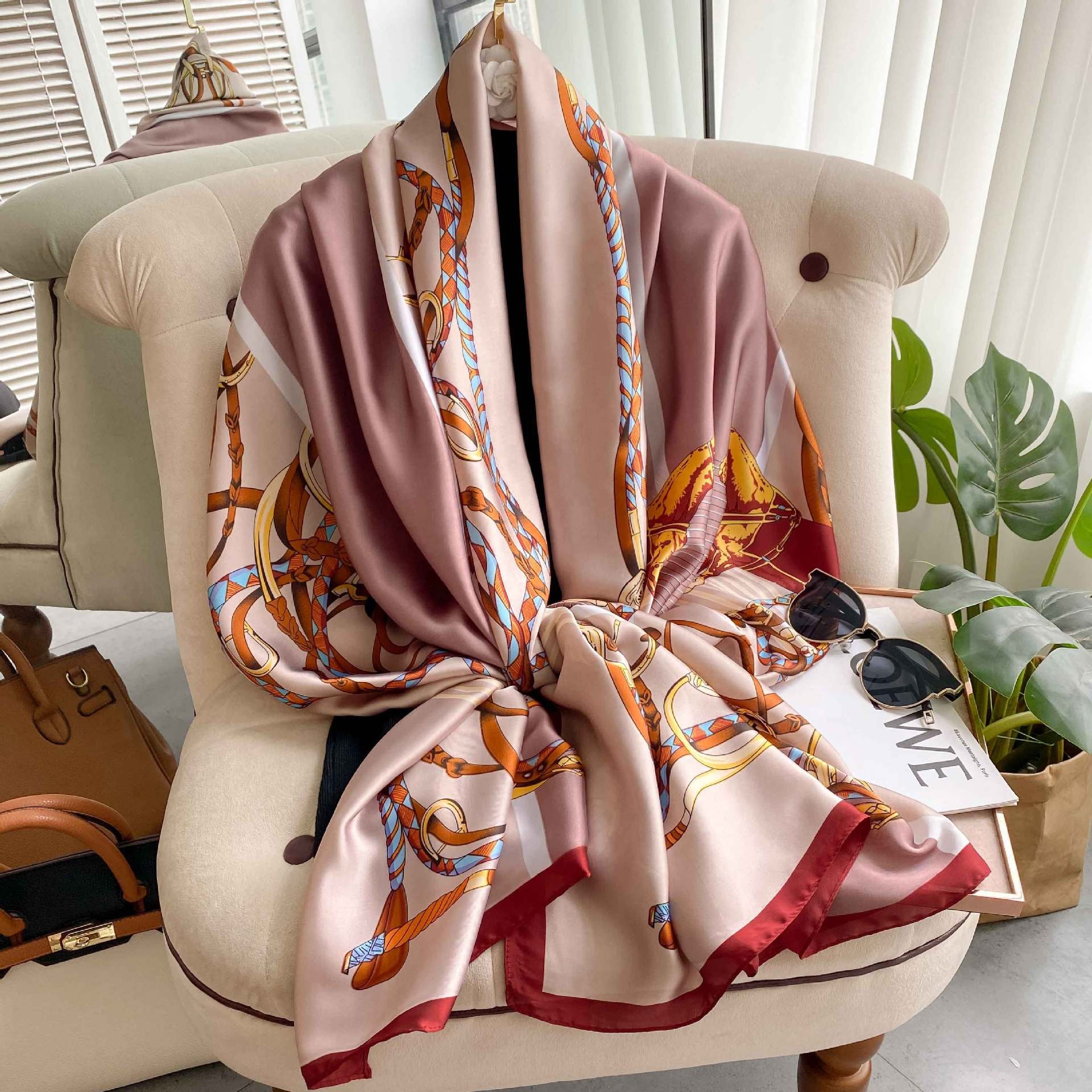 Fashion foulard  digital printing long silk scarves 100% silk scarf 90*180cm