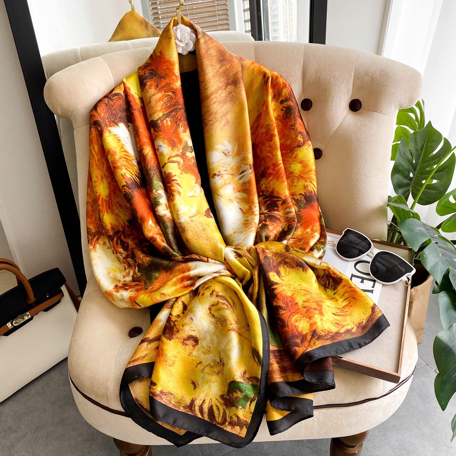 Fashion foulard  digital printing long silk scarves 100% silk scarf 90*180cm