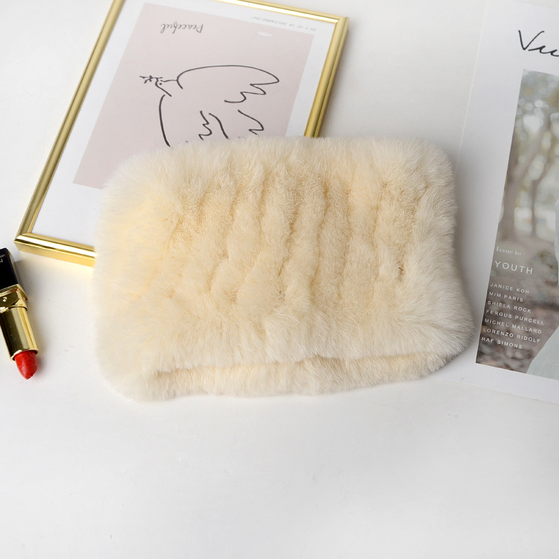 Winter Knit Rex Rabbit Fur Headbands High Elastic Knitted Neck Warmer Scarves for Women