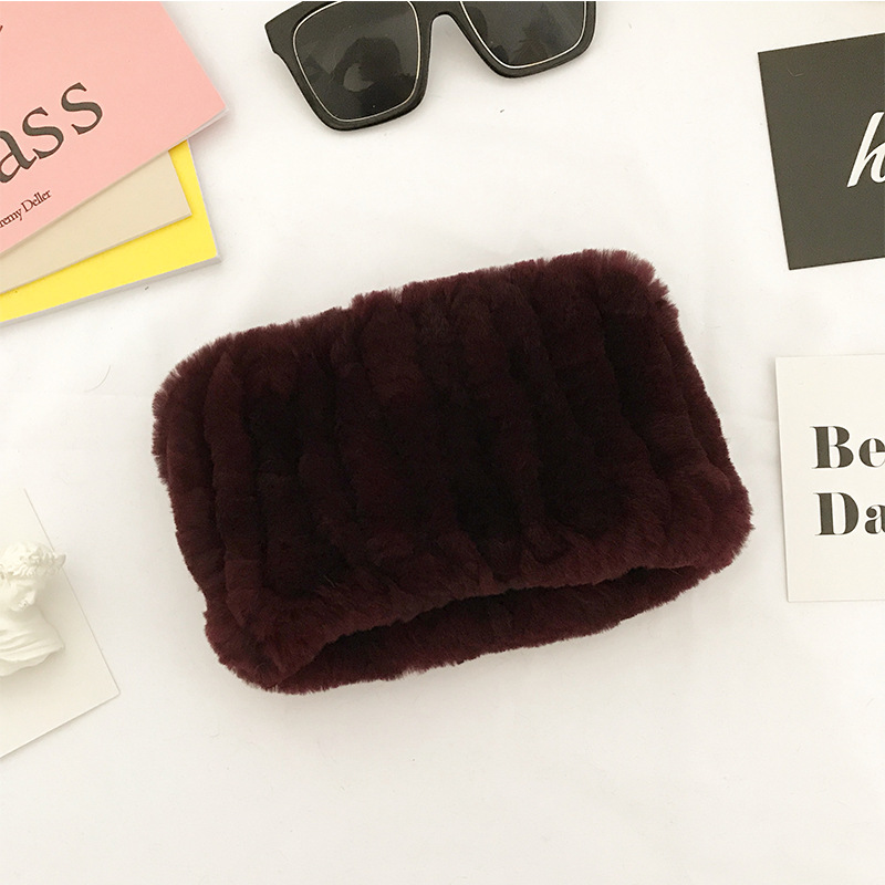 Winter Knit Rex Rabbit Fur Headbands High Elastic Knitted Neck Warmer Scarves for Women