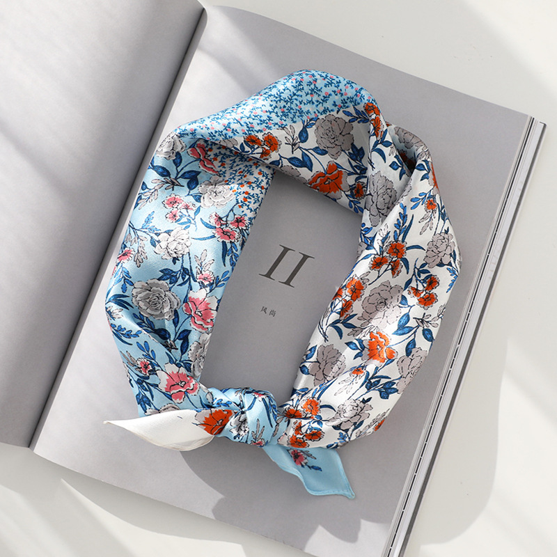 Luxury Silk Scarves For Women  Floral 100% Real Silk Scarf Square 53*53cm Mulberry Silk Scarves Hair Accessories