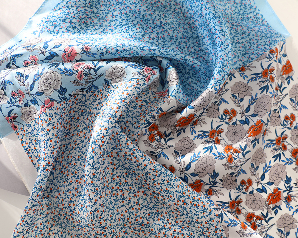 Luxury Silk Scarves For Women  Floral 100% Real Silk Scarf Square 53*53cm Mulberry Silk Scarves Hair Accessories