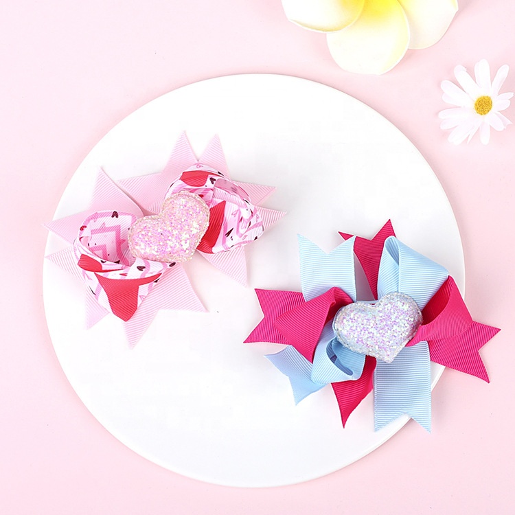 Valentine's Day 4'' Hair Bow With Clip Girls Grosgrain Ribbon HairBows Heart Handmade Hairpin For Kids Hair Accessories