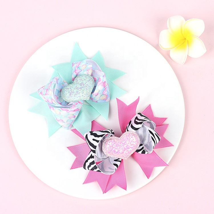 Valentine's Day 4'' Hair Bow With Clip Girls Grosgrain Ribbon HairBows Heart Handmade Hairpin For Kids Hair Accessories