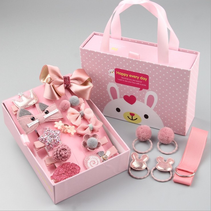 Fashion Cute Beautiful Children's Hair Accessories 18 Piece Sets Hair Clip Sets Rubber Hairpin