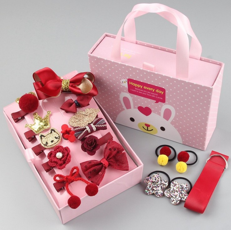 Fashion Cute Beautiful Children's Hair Accessories 18 Piece Sets Hair Clip Sets Rubber Hairpin