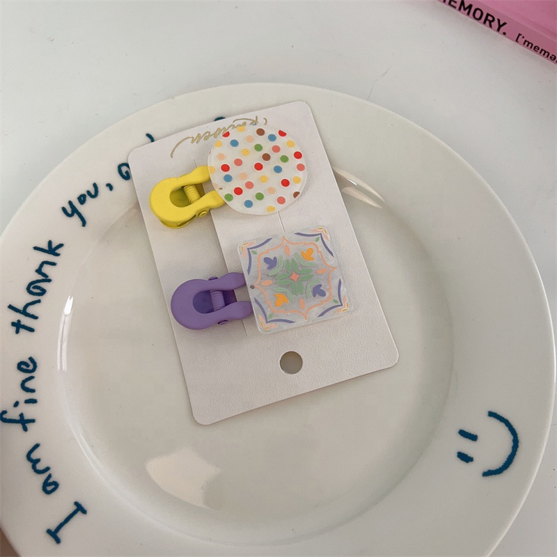 Female children's colorful shell acrylic geometric hand-painted graffiti flower hairpin pair clip