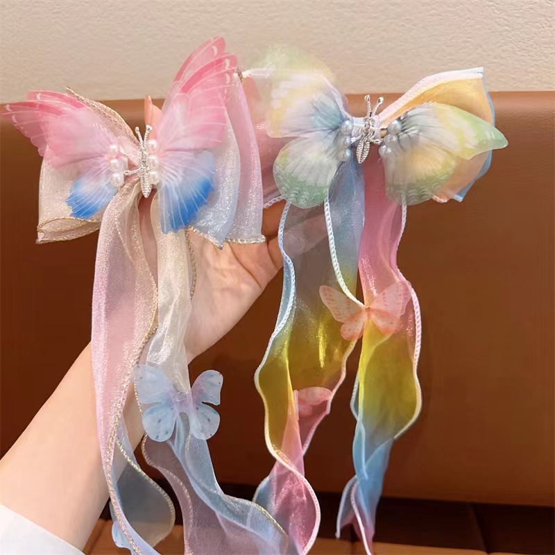 Children's Hair Accessories Pearl Tassels Bows Ribbons Braided Hairpins Headdresses Summer Girls Princess Hairpins