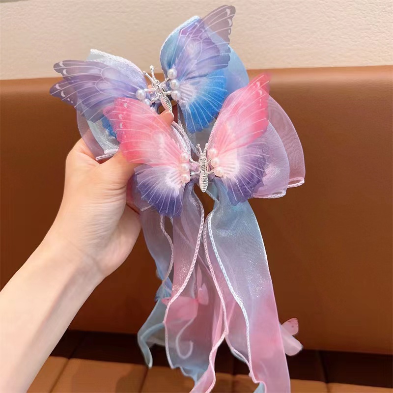 Children's Hair Accessories Pearl Tassels Bows Ribbons Braided Hairpins Headdresses Summer Girls Princess Hairpins