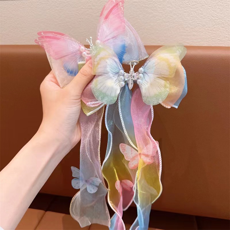 Children's Hair Accessories Pearl Tassels Bows Ribbons Braided Hairpins Headdresses Summer Girls Princess Hairpins
