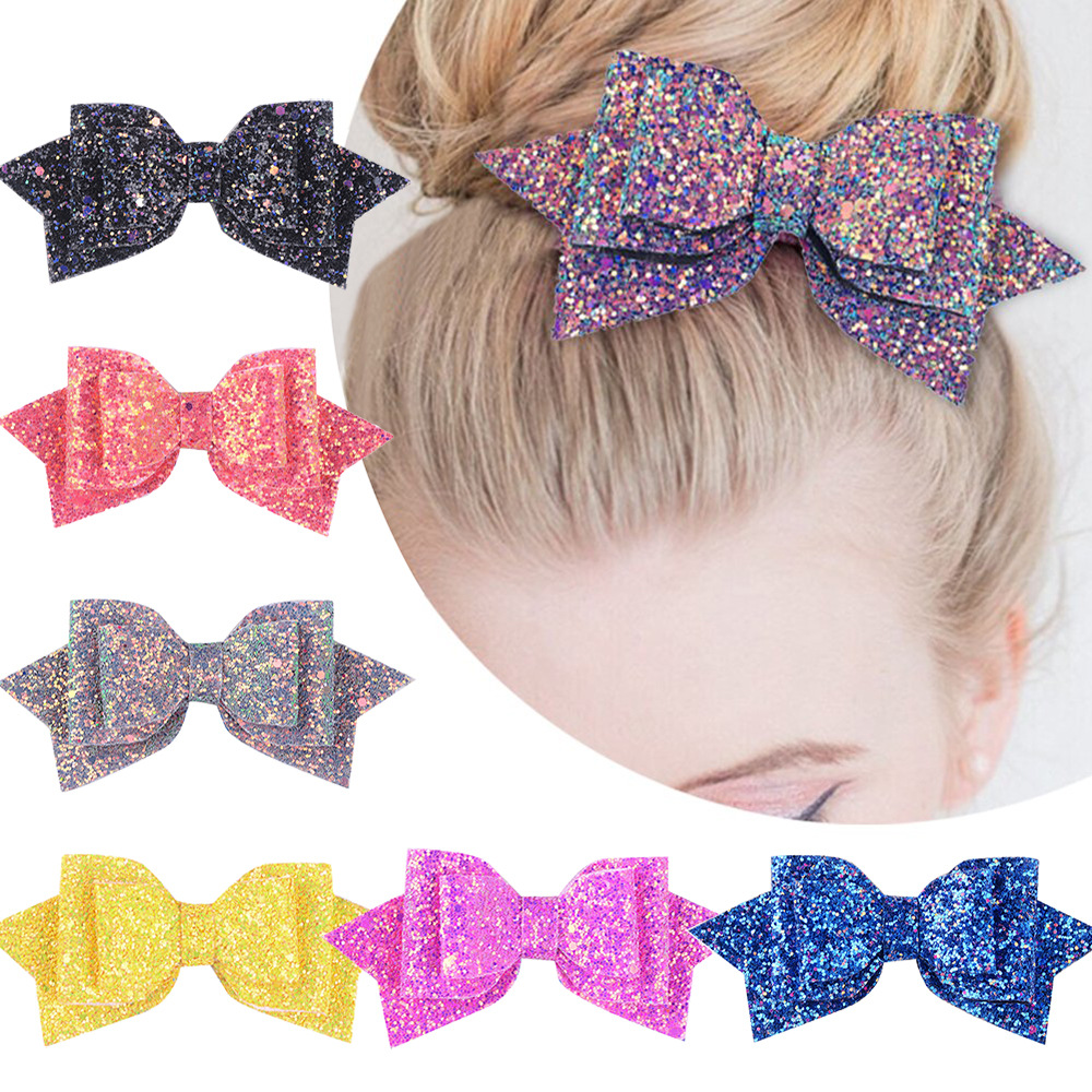 Children Sequin Headwear Large Size Swallowtail Bow Knot Edge Clamp Top Clamp Princess Head Flower Hairpin*3 pcs random