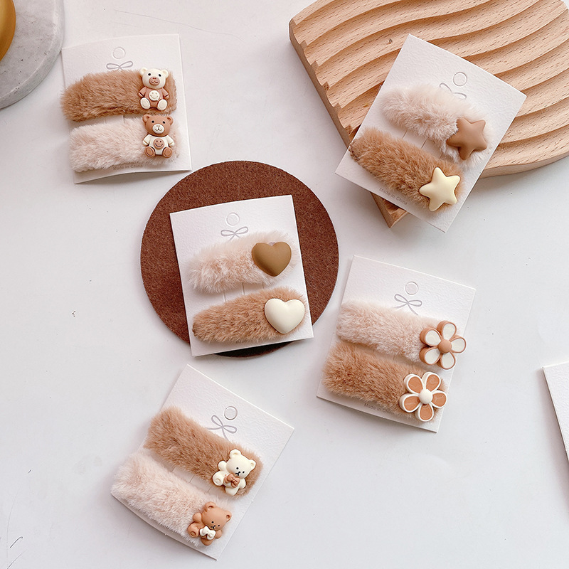 New Autumn And Winter Milk Coffee Color Cute Plush Small Children's BB Clip Hairpin Wild Soft Plush Girls Hairgrips