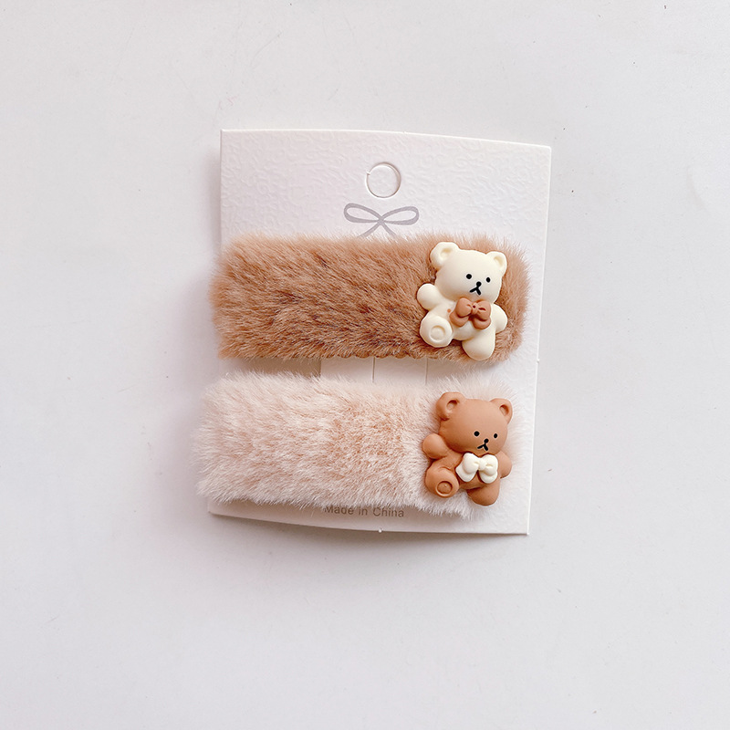 New Autumn And Winter Milk Coffee Color Cute Plush Small Children's BB Clip Hairpin Wild Soft Plush Girls Hairgrips