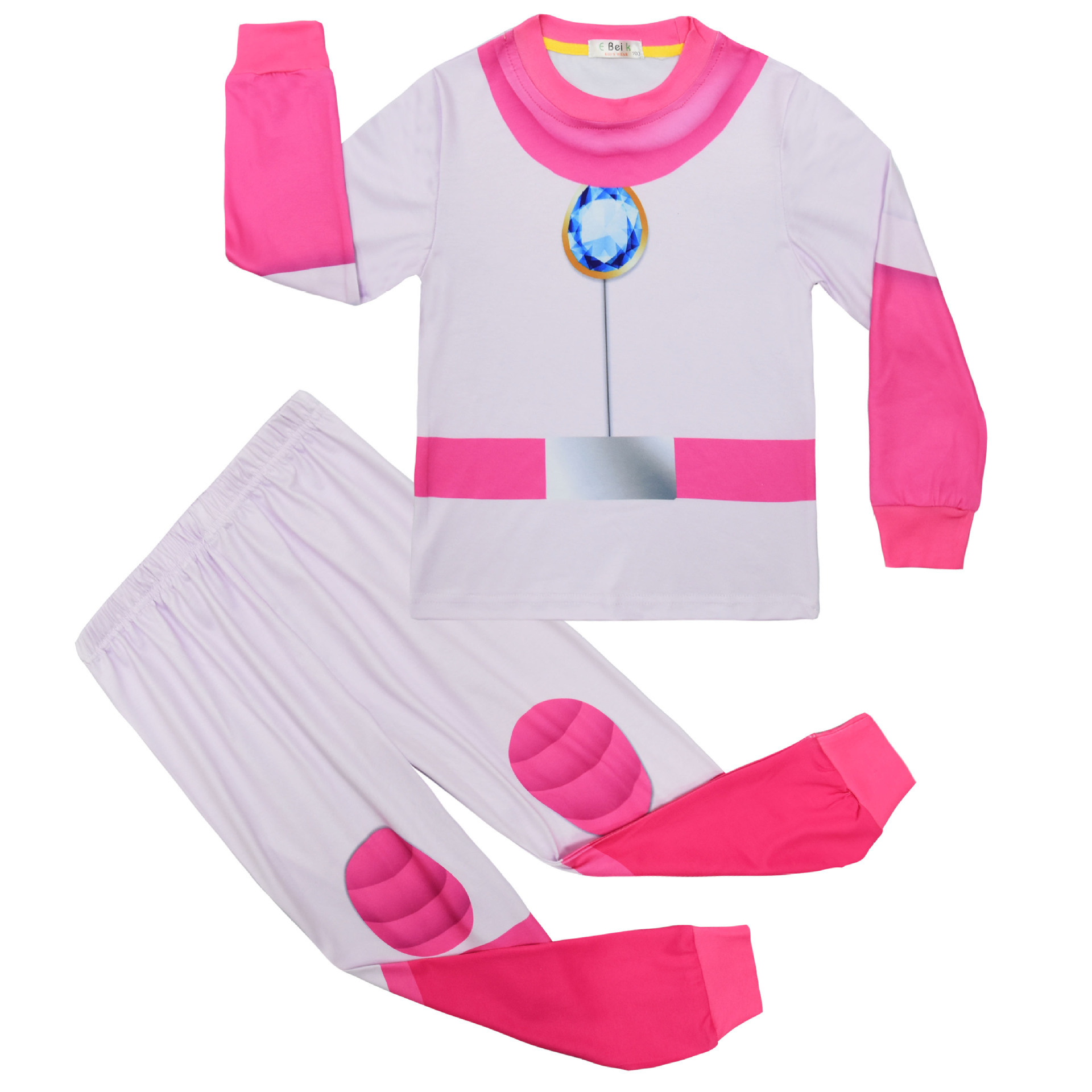 Girls Princess Costume, Peach Role Playing Pink T Shirt Pants Suit, Kids Cosplay Long Sleeve Outfit Halloween Festival