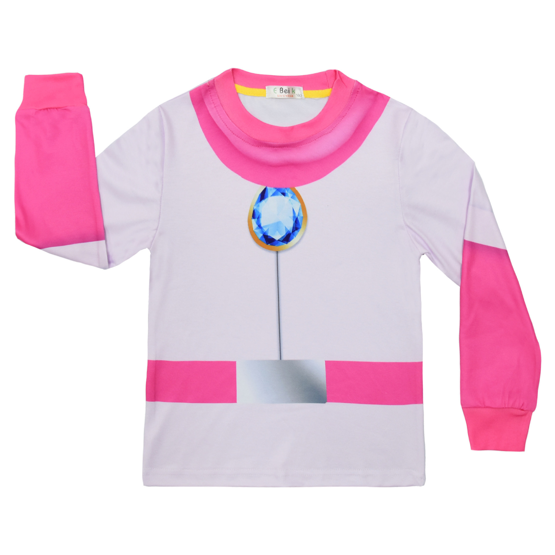 Girls Princess Costume, Peach Role Playing Pink T Shirt Pants Suit, Kids Cosplay Long Sleeve Outfit Halloween Festival