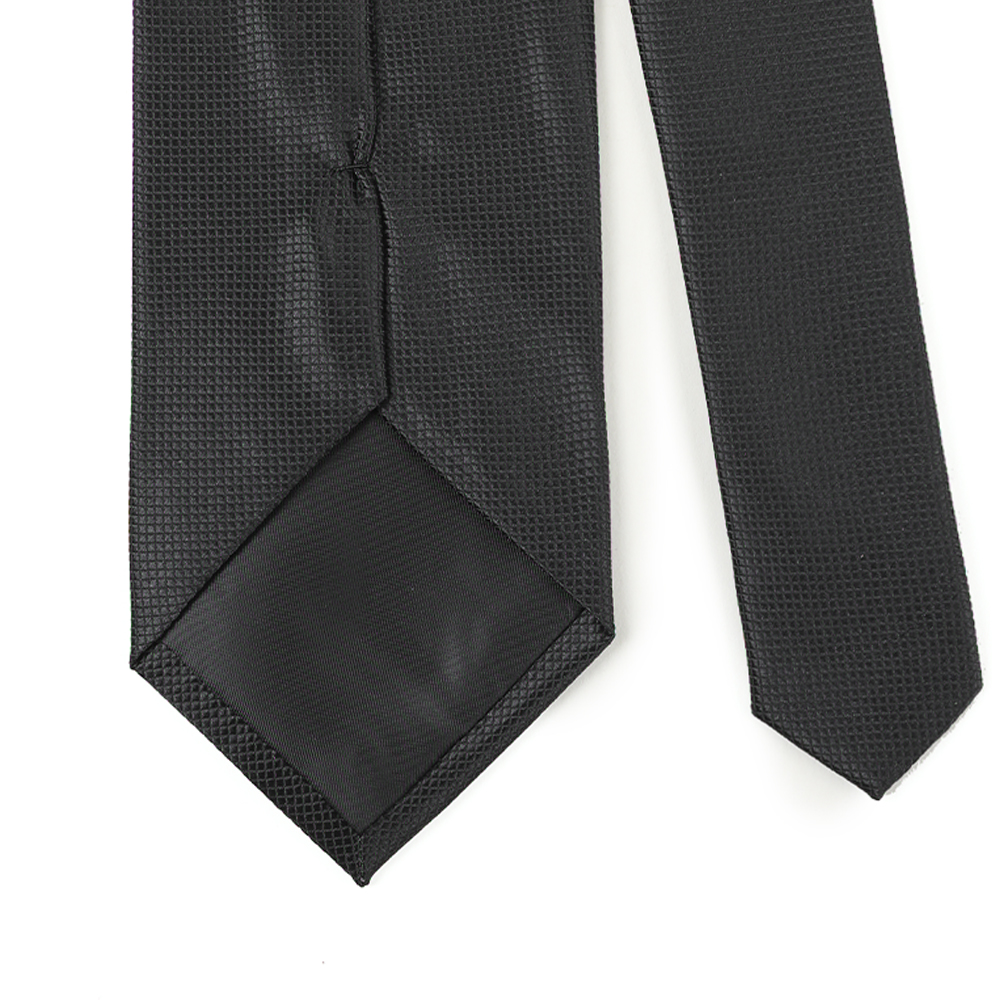 Mens Solid Plain Small Neat Squares Neck Tie, Classic Eco-friendly Regular Silk feel Necktie Black Plaid Tie