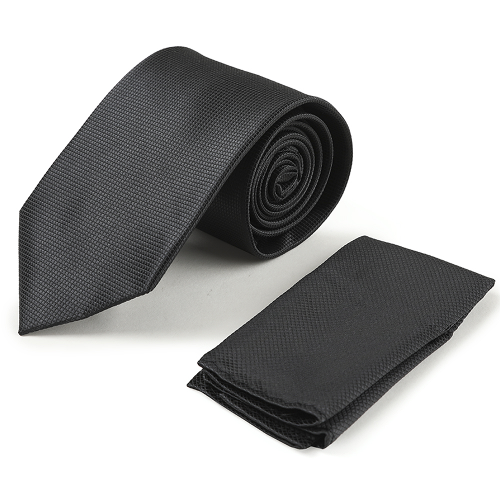 Mens Solid Plain Small Neat Squares Neck Tie, Classic Eco-friendly Regular Silk feel Necktie Black Plaid Tie