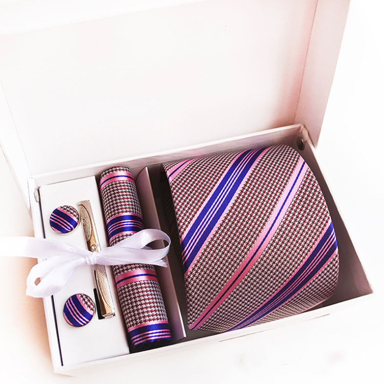Stripe Neckties with Pocket Squares Casual Men Ties and Hanky Set Tie Clip Pocket Square and Cufflink Set Gift Box
