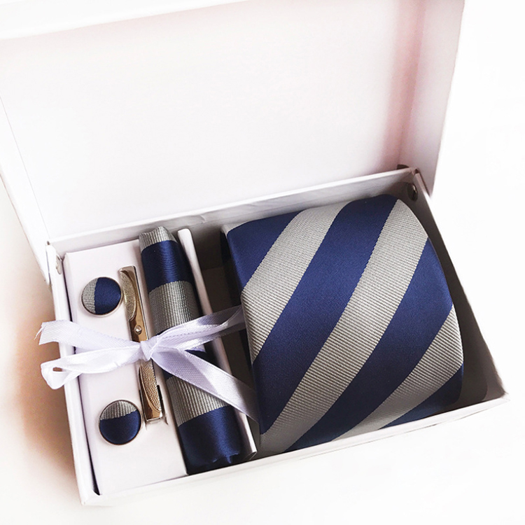Stripe Neckties with Pocket Squares Casual Men Ties and Hanky Set Tie Clip Pocket Square and Cufflink Set Gift Box