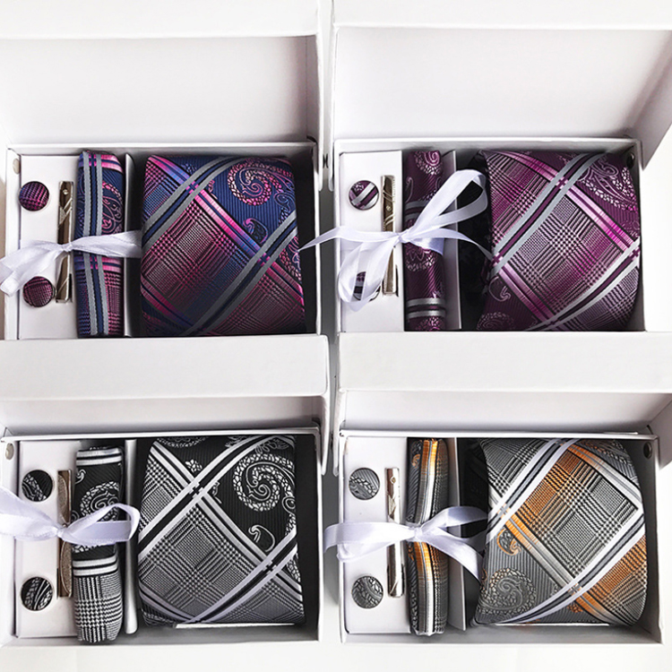 Stripe Neckties with Pocket Squares Casual Men Ties and Hanky Set Tie Clip Pocket Square and Cufflink Set Gift Box