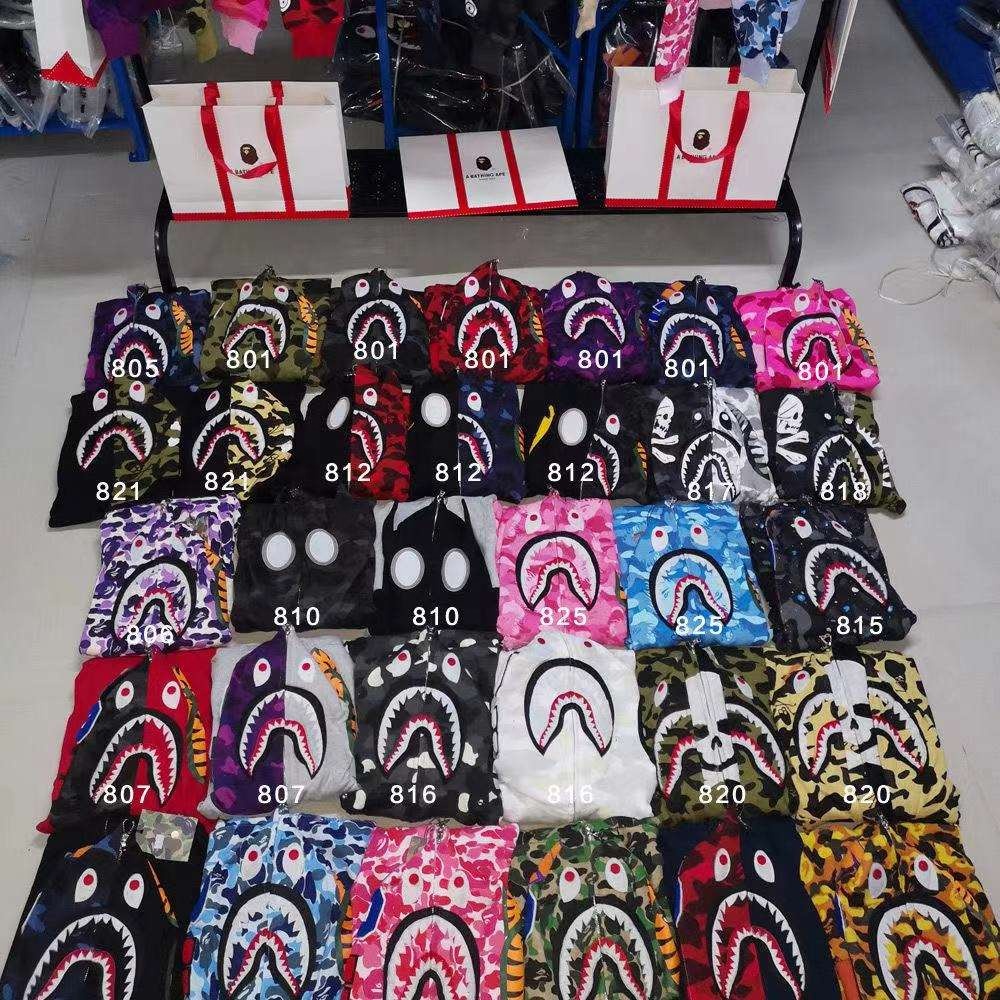 Original edition bathing ape shark camo zip up streetwear outfit hip hop Sweatshirt men women unisex bapes hoodie