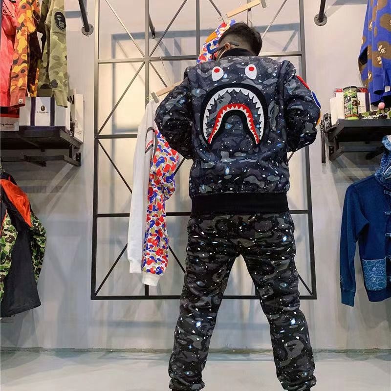 Original edition bathing ape shark camo zip up streetwear outfit hip hop Sweatshirt men women unisex bapes hoodie